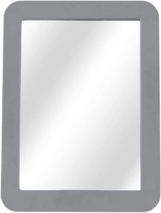 a square shaped mirror with a silver frame on the front and back side, in grey