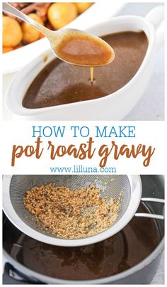 how to make pot roast gravy in the pressure cooker with text overlay