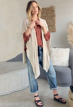 Oatmeal Kimono Cardi - ocean+main Plane Rides, Post Yoga, Oatmeal, The Past, Bring It On, Leggings, Yoga, How To Wear, Black