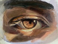 an eye is shown in this painting with brown and white colors, as well as the iris