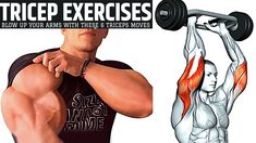 a man is doing exercises with dumbbells and the words, tricep exercises blow up your arms with these three muscles