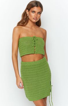 Green Mini Skirt

This crochet mini skirt is what we dream about! Pair this skirt with the matching green crop, some black cowboy boots and a black bag for your next festival look!

Elasticated waist band

Cropped length

Small split on leg

Adjustable tie across split

Crochet fabric

Lightweight fabric with stretch

Unlined Strapless Crochet Top, Crochet Mini Skirt, Prom Midi Dress, Summer Playsuit, Green Mini Skirt, Green Crochet, Crochet Fabric, Beginning Boutique, Crochet Skirt