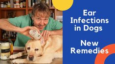 a man is brushing his dog's teeth with an electric toothbrush in front of him