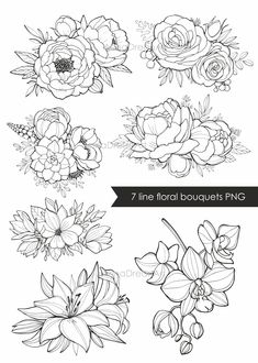 flower bouquets in black and white with the text 7 line floral bouquets png