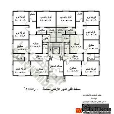 the floor plan for an apartment building with multiple rooms and two levels, in arabic