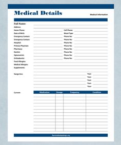 the medical details sheet is shown in blue