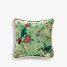 Chinoiserie Vintage Flowers and Birds Throw Pillow Green Throw Pillow, Bird Throw Pillow, Pillow Green, Chinese Embroidery, Room Details, Green Throw, Green Throw Pillows, Modern Chinese, Embroidered Leather