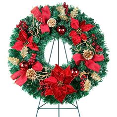 If you are looking for a Christmas wreath to decorate your home or memorial, Sympathy Silks artificial outdoor wreath looks stunning and is elegantly decorated to use right away. Click ADD TO CART now to bring Xmas joy to your place. GOOD TO KNOW No wilted flowers, or pines. Here are some other reasons why our outdoor wreath is a great buy Fade resistant  will look vibrant in the winter Made in the USA - Marietta, GA. Some imported parts Versatile - looks just as good on your door, porch, or yar Memorial Wreath, Classic Wreath, Poinsettia Wreath, Evergreen Wreath, Christmas Decorations Wreaths, Outdoor Wreaths, Pinecone Wreath, Artificial Wreath, Wreath Decoration