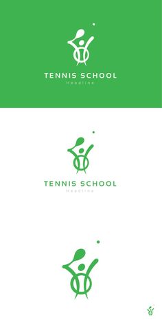 two logos for tennis school, one is green and the other is white