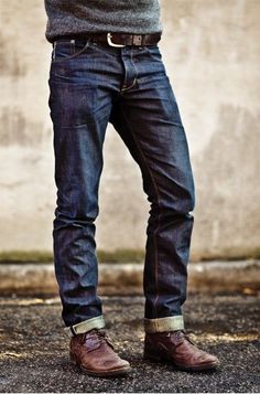 The cuff. The boots. The dark wash. Man Dress, Gq Style, Dark Jeans, Nudie Jeans, Raw Denim