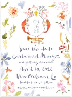 a wedding save the date card with watercolor flowers