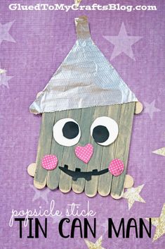 the popsicle stick tin can man craft is made with wood sticks and paper plates