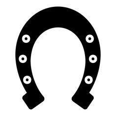 a black and white image of a horseshoe with eyes in the center, on a white background