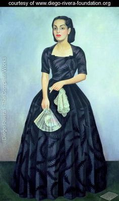 a painting of a woman in a black dress