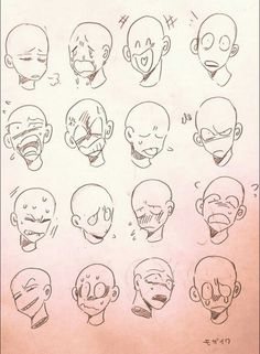 a bunch of different facial expressions drawn on paper