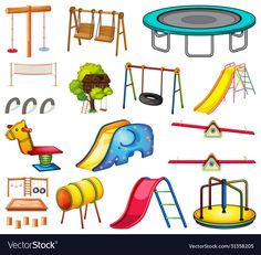 various playgrounds and swings on a white background