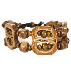 a bracelet with wooden beads on it