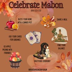 a poster with images of different things in it and the words celebrate mabon on it