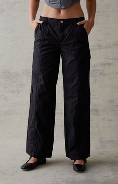 Anthracite Low Rise Cargo Puddle Pants Low Rise Black Pants, Puddle Pants, Color Pants, My Mobile Number, Solid Color Pants, Lightweight Pants, Exclusive Collection, Pacsun, Black Pants