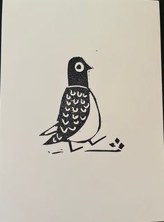 a black and white drawing of a bird