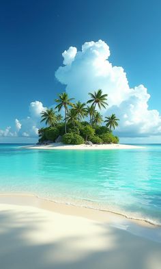 an island in the ocean with palm trees