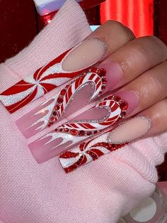 Red Christmas Nail Set, Xxl Christmas Nails, Red Christmas Acrylic Nails, Y2k Christmas Nails, Christmas Character Nails, Christmas Baddie Nails, Extra Christmas Nails, Long Christmas Nails, Notpolish Nails