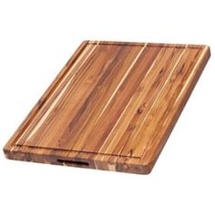 a wooden cutting board on a white background