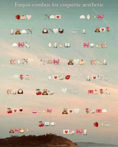 an image of many hearts and other things in the sky with words above them that say emoji comitos for coquet aesthetic aesthetic