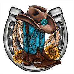 a cowboy hat and boots with sunflowers