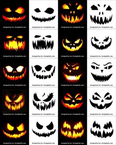 halloween pumpkins with different faces and eyes