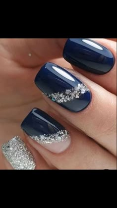 Navy And Silver Nails, Blue Wedding Nails, Dresses Ankara, Blue And Silver Nails, Silver Nail Designs, Navy Blue Nails, Fall Acrylic Nails, Blue Nail Designs, Bride Nails