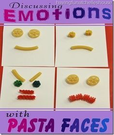 instructions for making emoticions with pasta faces from the kids's art project