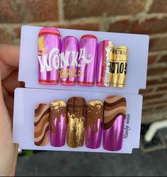 Wonka Bar, Purple Chrome, Cartoon Nails, Oompa Loompa, Punk Nails, Baddie Nails, Nails Salon, Disney Nails