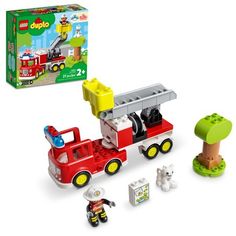 lego duplo fire truck and toy animals