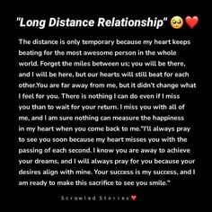 a poem written in black with the words long distance relationship