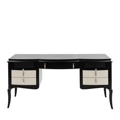 a black and white desk with two drawers