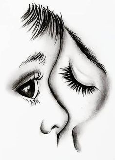 a drawing of a child's face with long eyelashes