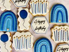 decorated cookies with happy birthday written on them