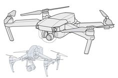 a drawing of a quadcopter flying in the sky with two propellers on each wing