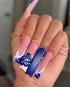 Nail Inspo French, Acrylic Nail Designs Classy, Ballerina Acrylic Nails, Nail Goals, Blue Acrylic Nails, Drip Nails