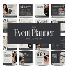 the event planner social posts are displayed in black and white, with an image of a woman