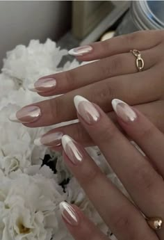 Chrome French Tips Almond, Prom Nails, Beauty Ideas, Chic Nails