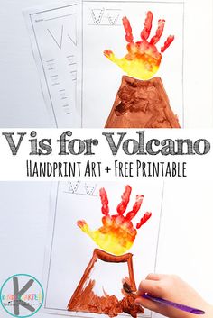 handprint art and free printable vis for volcano