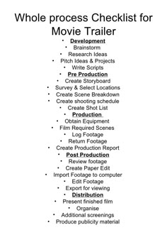 the whole process checklist for movie trailer