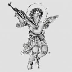 Cupid Tattoo Men, Ftp Tattoo Design, Gangsta Tattoos Gangsters Drawings, Gangsta Angel Tattoo, Chicano Angel Tattoo, Angel Tattoo Designs For Men, Chicano Tattoo Design Ideas, Chicano Tattoo Designs, Tattoo Designs Angel