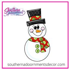 a snowman wearing a top hat and scarf with the words southern adventures on it