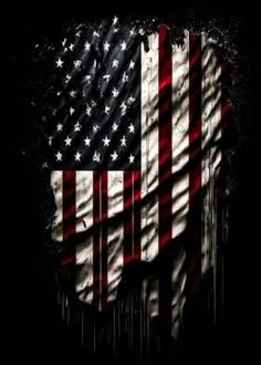 an american flag is painted on the side of a black background