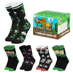 PRICES MAY VARY. Multipack of Minecraft Socks for Boys - These Creeper socks are a must-have for any Minecraft fan who wants to add some fun to their day and are available in a range of cool designs to choose from. See images for more details Sizes Available - Our boys Minecraft socks are available in sizes ranging from 7-10 years (13.5-4.5 US) or 10-13 years (5-7.5 US). The stretchy material provides a secure and comfortable fit, whatever the occasion Official Minecraft Clothes for Boys - If yo Minecraft Clothes, Minecraft Outfits, Minecraft Merchandise, Minecraft Gifts, Clothes For Boys, Gaming Merchandise, Boys Socks, Sock Packs, Dinosaur Pattern