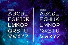 some type of font that is in the sky with stars and space around it, including letters