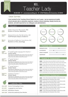 a green and black teacher resume